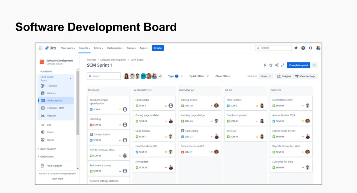 Jira 프로젝트 보드 태스크 카드 관리 화면