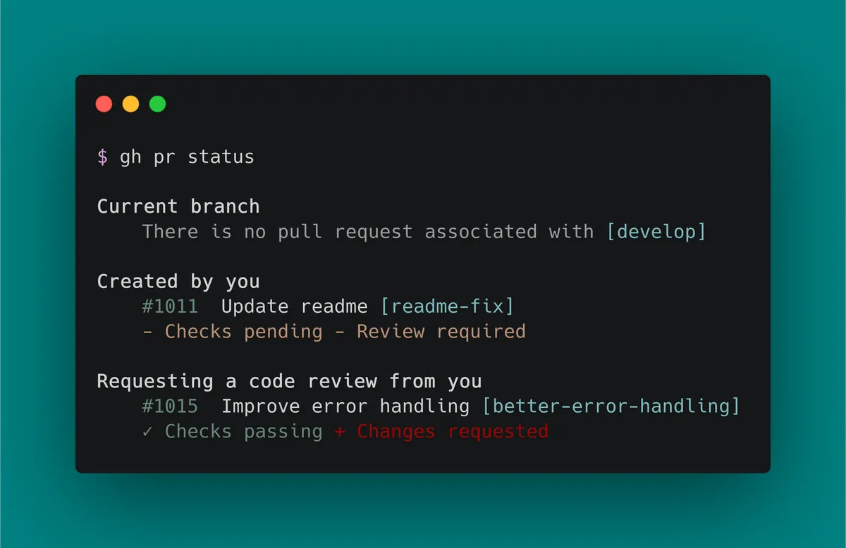 GitHub CLI(gh) 공식 스크린샷 - 터미널에서 PR, 이슈 등을 관리하는 명령줄 도구